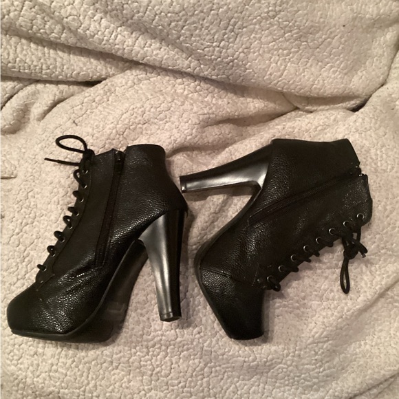 Charolette Russe Women's Black Ankle Boots. Zip or Lace up Platform block Heels - Picture 6 of 12